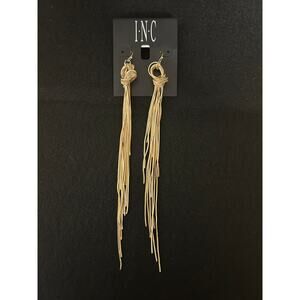 Gold Tone Herringbone Chain Tassel Statement Earrings